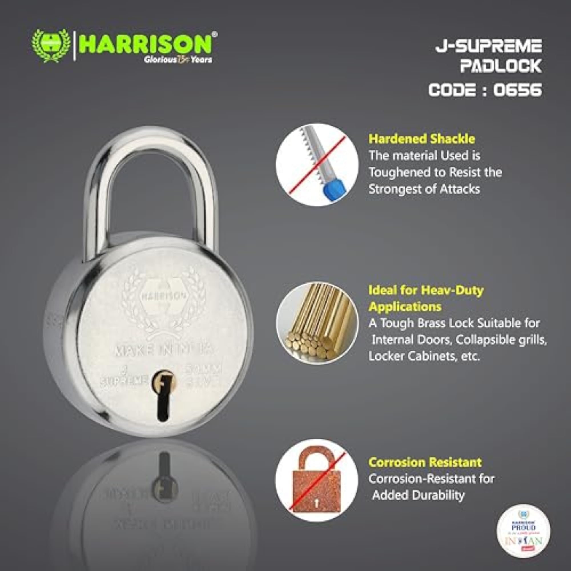 Harrision Supreme Round 50mm BCP Padlock, Pack of 1